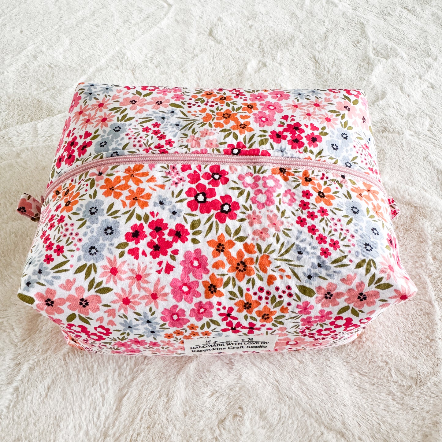 Pink Floral Makeup Bag