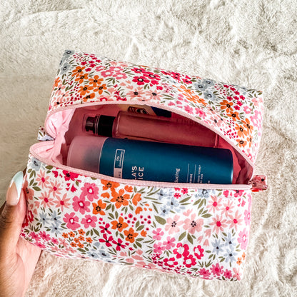 Pink Floral Makeup Bag