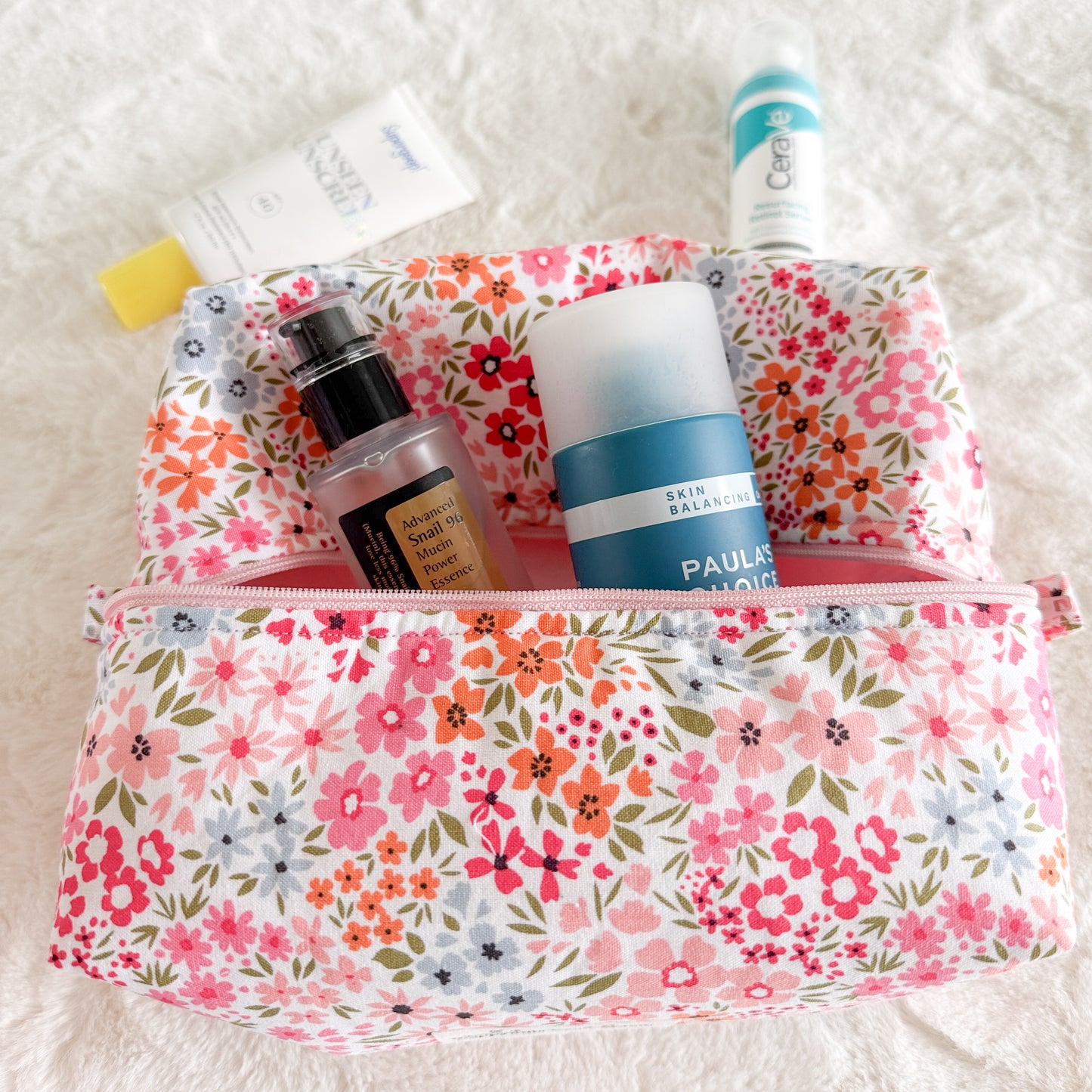 Pink Floral Makeup Bag