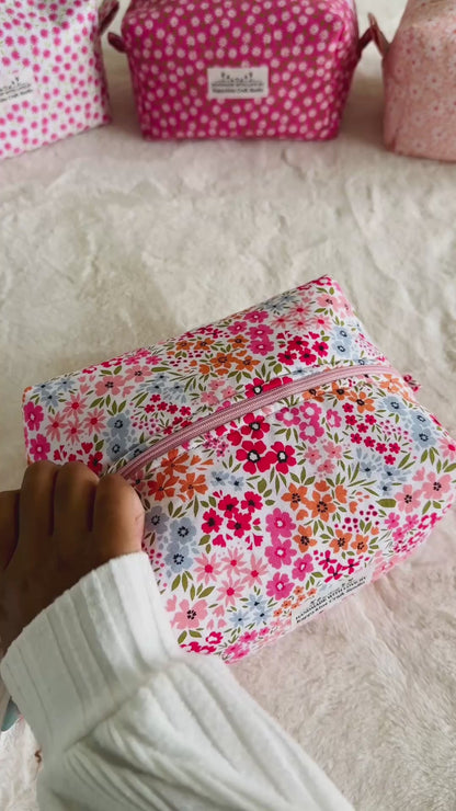 Pink Floral Makeup Bag